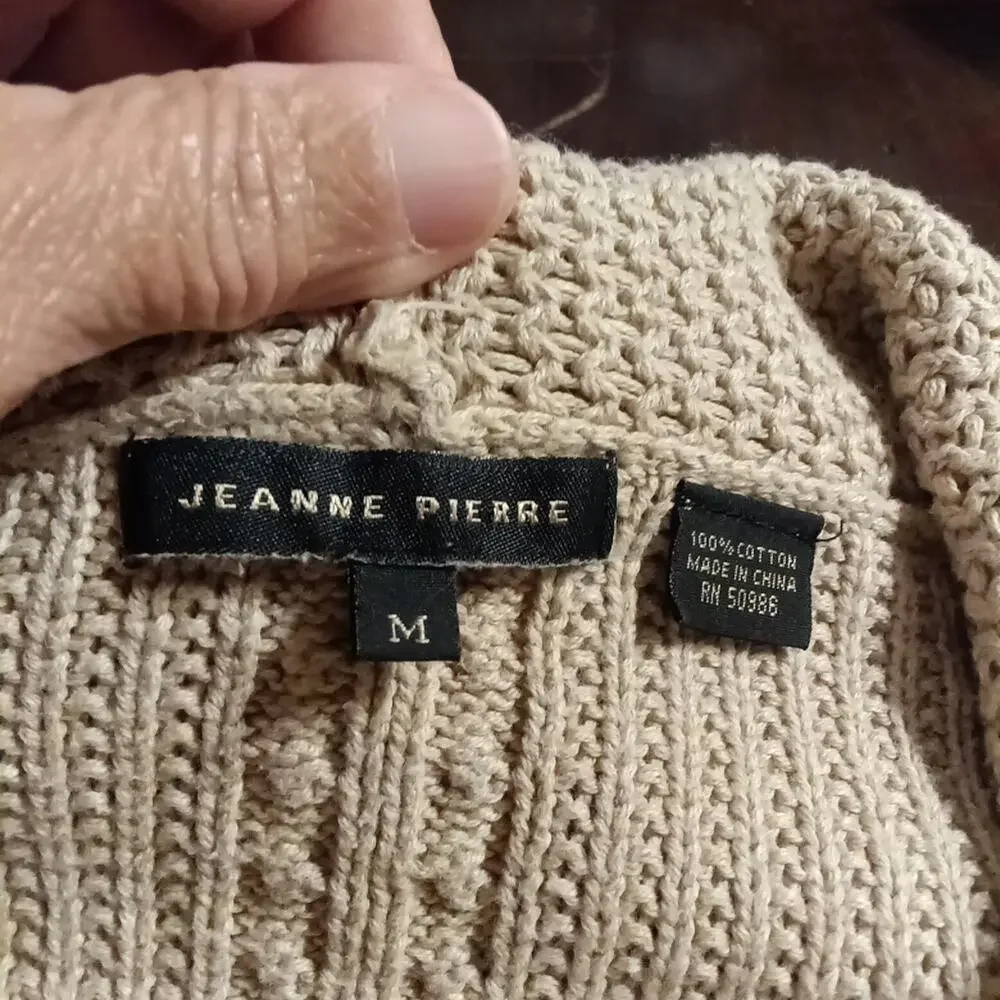 Vintage Jeanne Pierre Sweater Women Medium Ivory Cable Knit Cowl Neck Y2k Era